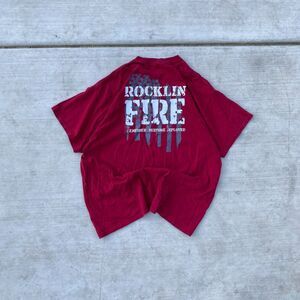 Vintage 2000s Rocklin Fire RED Friday Y2K Distressed American Flag Tee Men's XL